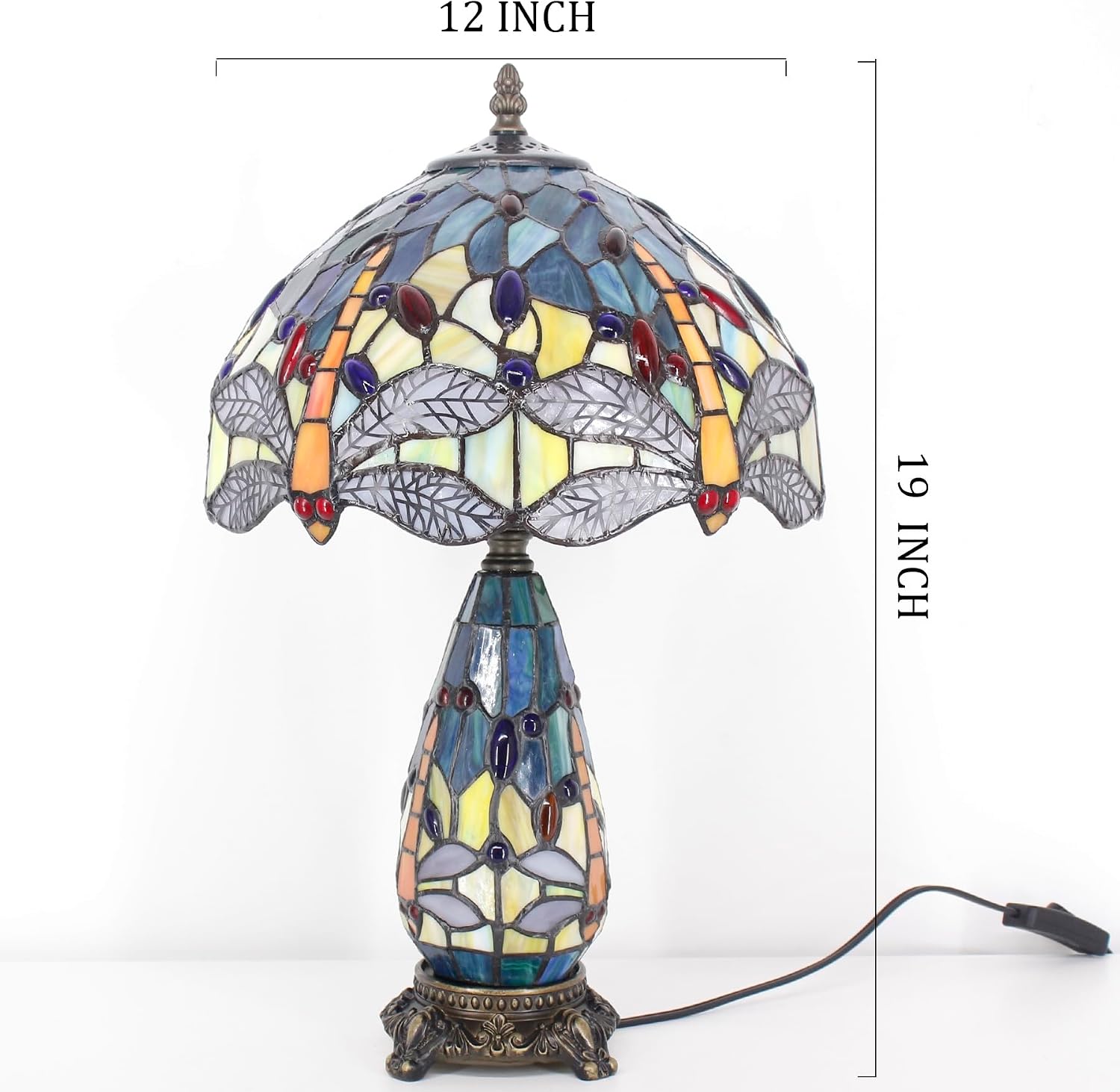 Tiffany Lamp Stained Glass Table Lamp 12X19 Inches Mother Daughter Vase Desk Accent Night Light for Bedroom Bedside Reading Home Antique Style (Blue Yellow)