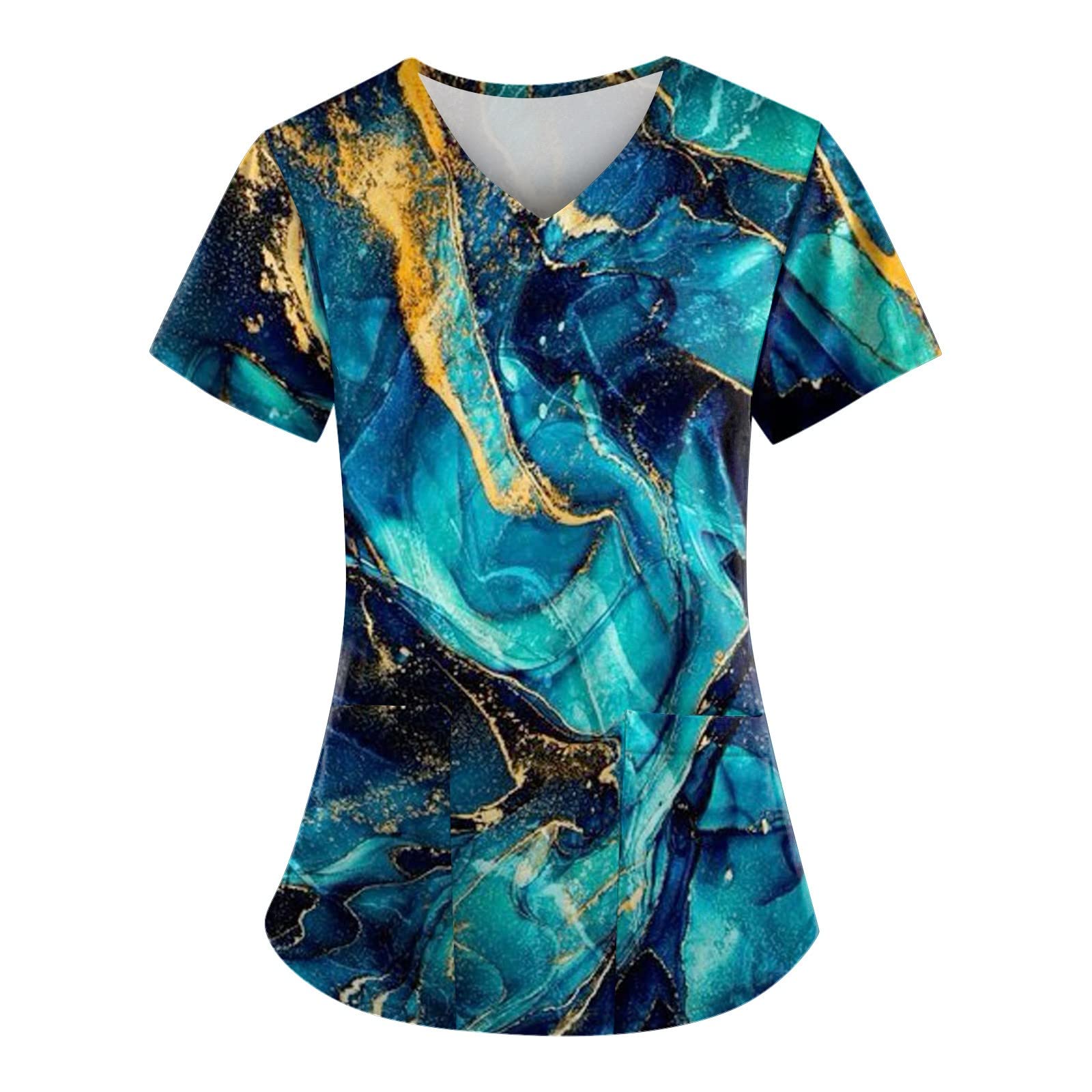 2024 Scrubs for Women Stretchy Fashion Gradient Printed Work Uniform T-Shirt Short Sleeve Summer Trendy Tops
