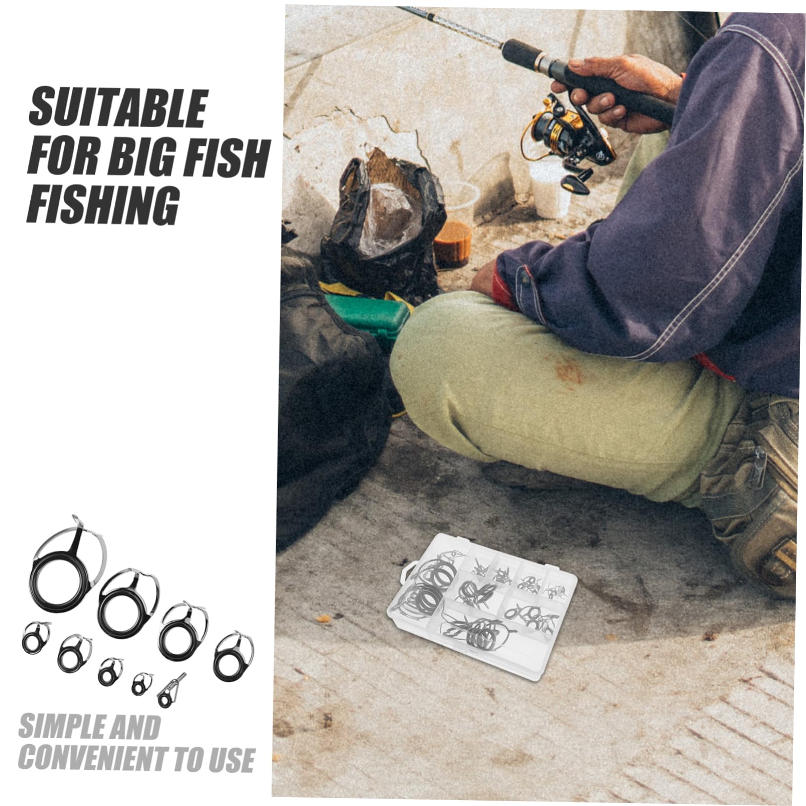 KOMBIUDA Kit Riparazione Anelli Canna da Pesca 45 Pezzi Acciaio al Carbonio | Precisione di Lavorazione, Riduce L'aggrovigliamento della Lenza, Nero