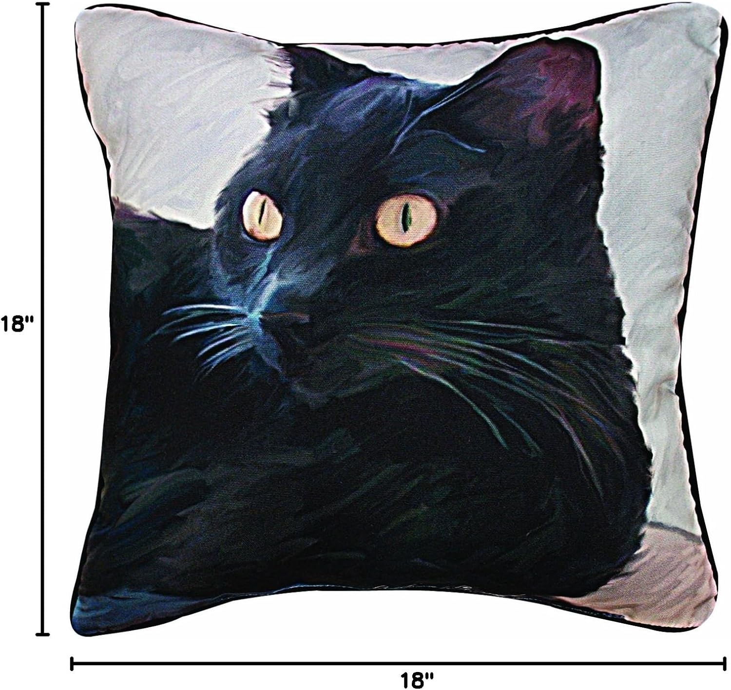 Manual Black Cat Portrait Paws and Whiskers Decorative Square Pillow, 18-Inch