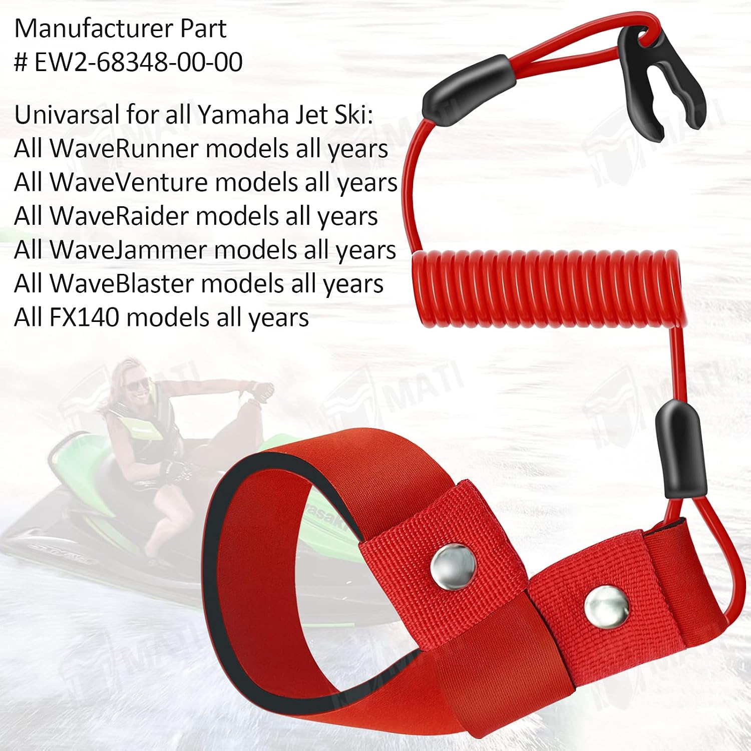 M MATI 3PCS Stop Kill Safety Lanyard for Yamaha All Jet Ski WaveRunner WaveVenture WaveRaider WaveJammer WaveBlaster FX140 EW2-68348-00-00