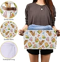 Vista 7 de senya Cesta de almacenamiento de Pascua con asas, huevos de conejo de Pascua en acuarela, grande, plegable, de tela, plegable, bolsa organizadora