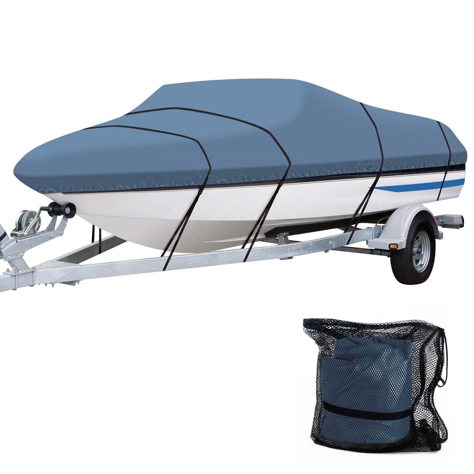 Telo copri-barca da pesca professionale Runabout trainabile impermeabile 600D, adatto a scafo a V, tri-scafo, sci nautico, stile Bass Boat