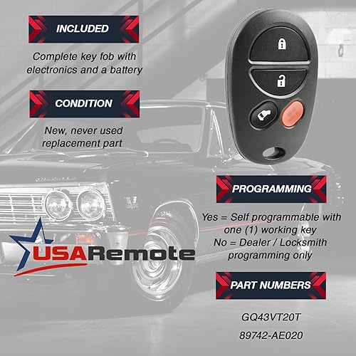 Miniatura 3 de Reemplazo remoto de Estados Unidos para Toyota Sienna Van Key Fob Control 4btn GQ43VT20T