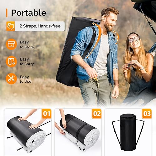 Miniatura 2 de VINGLI Colchón de espuma viscoelástica de 3 pulgadas, colchón portátil para dormir, cama enrollable para invitados y adultos, con almohada y