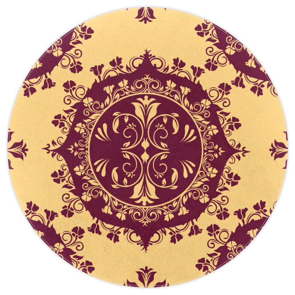 Tapis rond arabesque 160cm en polyester multicolore antidérapant