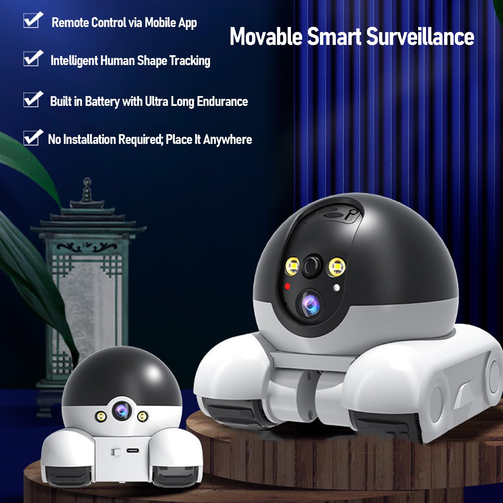 Topiky Videocamera Robot su Ruote 1080P Doppio Obiettivo, Telecamera Mobile per Animali Domestici da Interno con Comunicazione Bidirezionale, Controllo App Telecamera di Sicurezza da 2