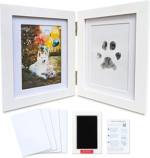 Green Pollywog | Paw Print Pet Keepsake Hinge Photo Frame + Ink Pad Kit | Dog Paw Print Kit | Extra-Large Ink Pad Included | 4 x 6 Picture Openings