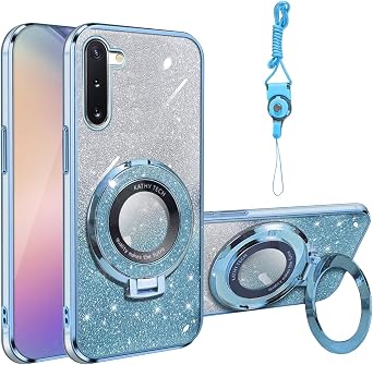 Phone Case for Samsung Galaxy Samsung Note 10 Slim Cute Clear Glitter Magnetic Soft TPU Glitter with Stand Protection Cover Light Blue