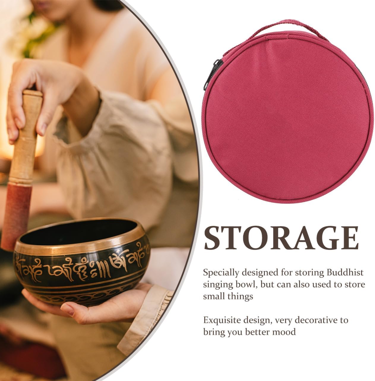 Vaguelly Crystal Singing Bowl Carrying Case:8.6x4.7in Meditation Healing Bowl Pouch Buddhist Sound Bowl Bag Tibetan Singing Bowl Storage Bag Heavy Duty Carrier Case Crystal Singing Bowl Case