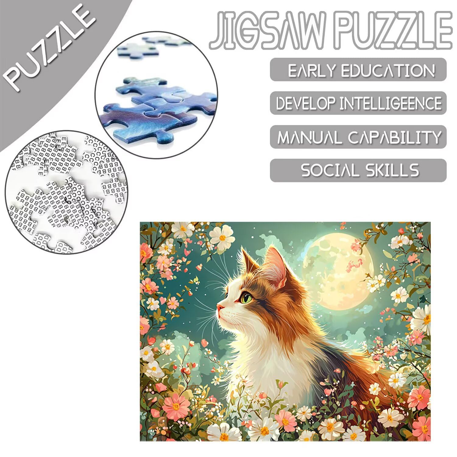 Puzzle 156 x 105 cm, 5000 sztuk puzzli dla dorosłych, prezent rocznicowy, prezent świąteczny, dekoracja domu, zapobieganie degeneracji mózgu u osób starszych (Księżycowy kot) w-545