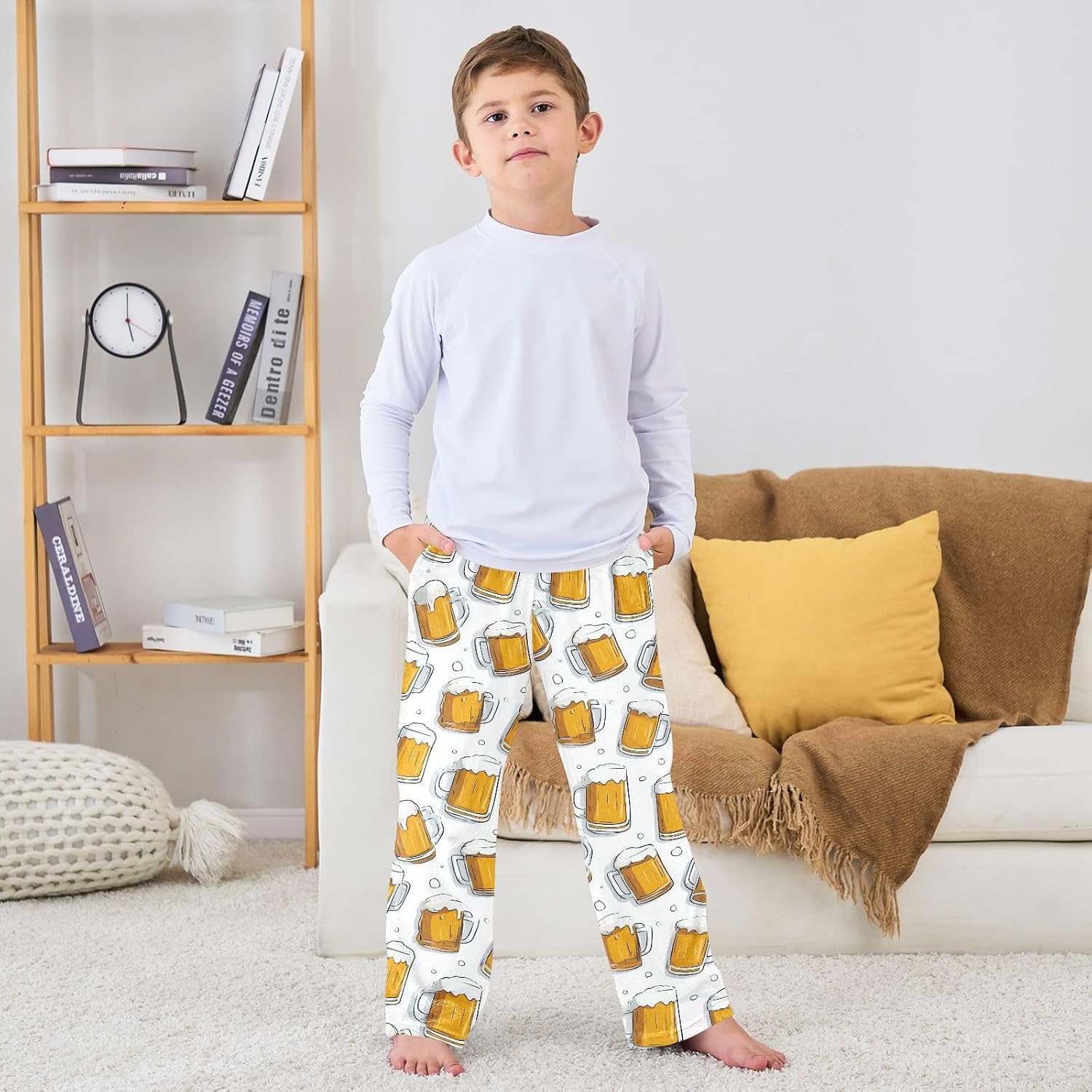 visesunny Beer Mugs Glasses Pattern Boys Pants for Kids Fleece Bottoms Long Jogger Pants Trousers with Pockets Size 6-14Y