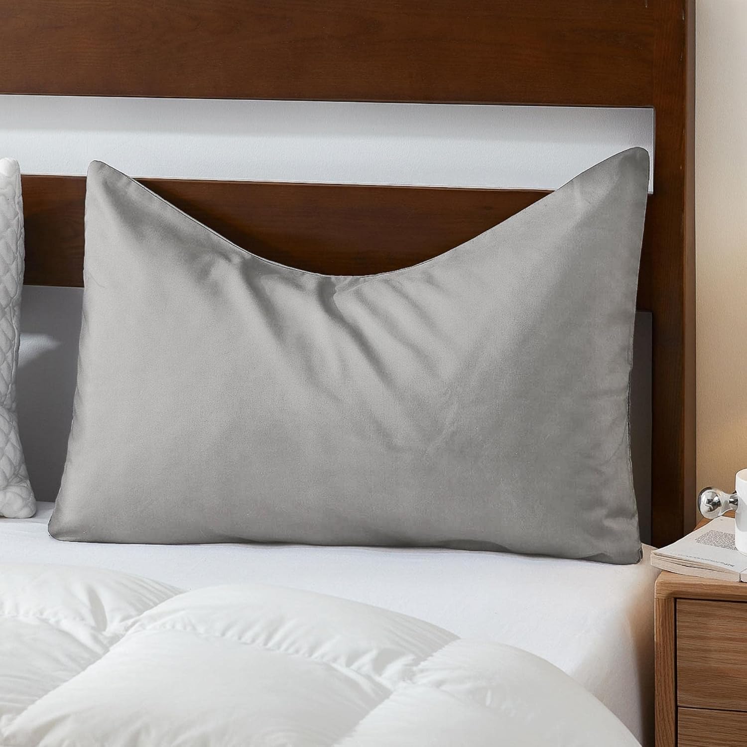 Sidney Sleep Mini Size Curved Pillow Covers - Full Length Zipper Closure - Premium Soft Brushed Microfiber (Travel Mini, Silver Grey) - Image 4