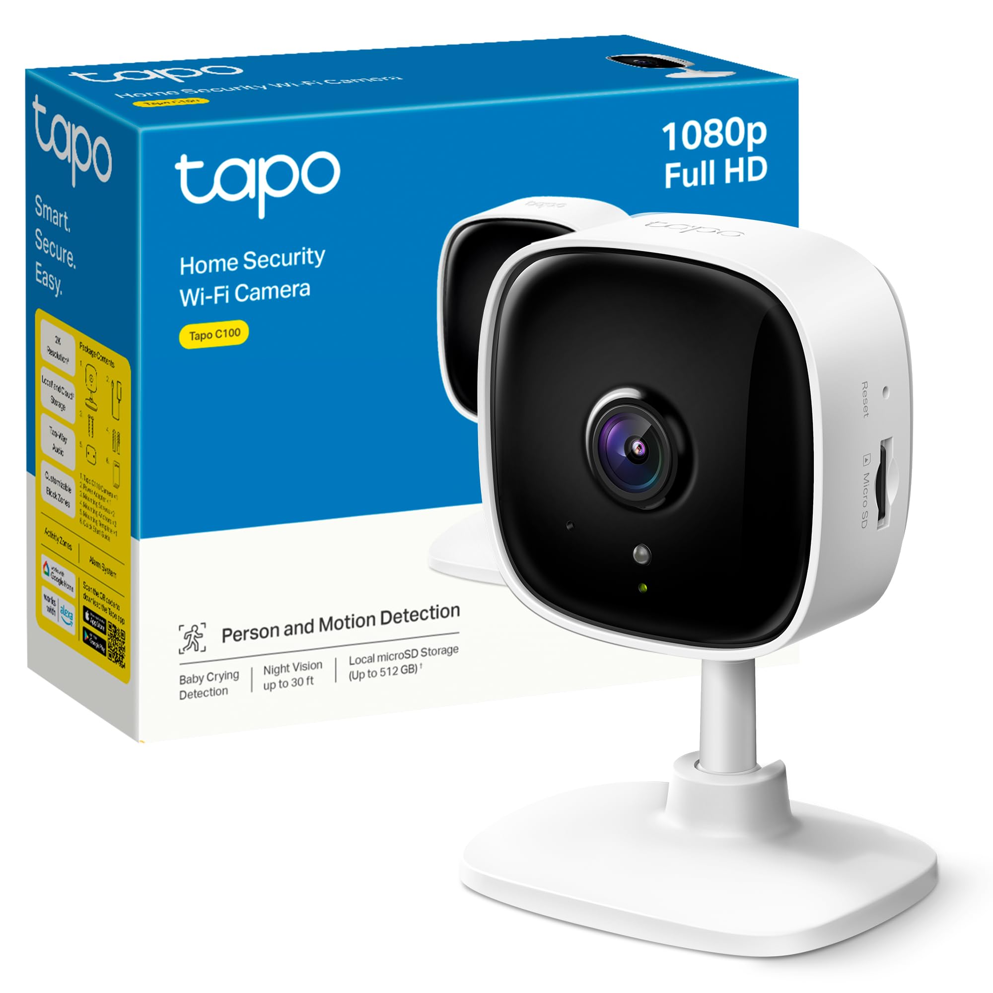 Tapo – Cámara de vigilancia Wi-Fi de Interior 1080P, para bebés y Mascotas, visión Nocturna, detección de Movimiento, Audio bidireccional, Almacenamiento en SD, Compatible con Alexa, Blanco Certificado ClimatePartner