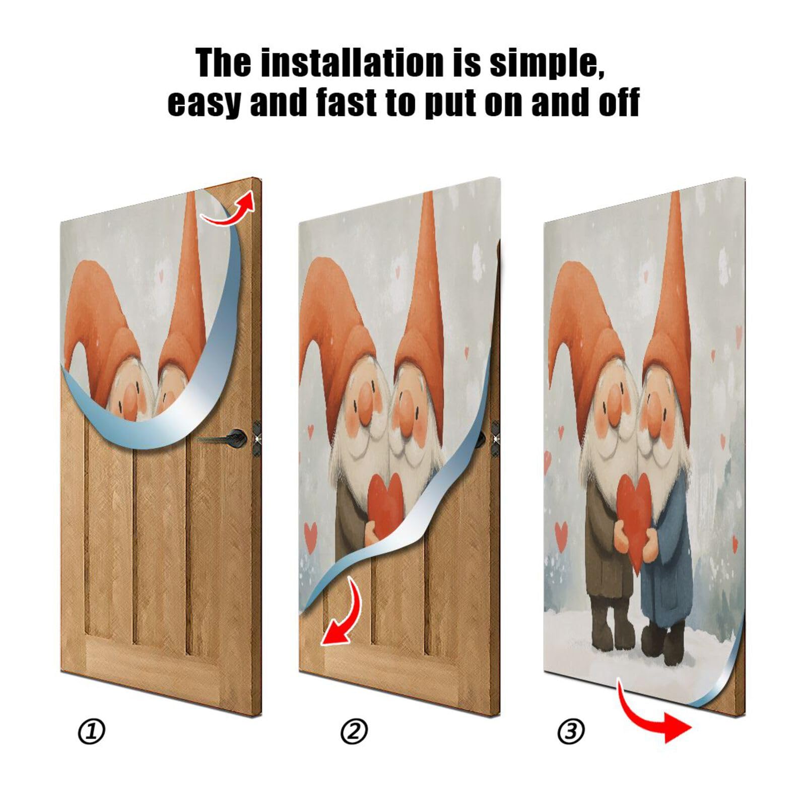 FLildon Valentine's Day Gnomes Love Door Cover Decoration, Party Accessory Porch Decor for Festive Ornament Room Door Covers 35 x 79 Inch