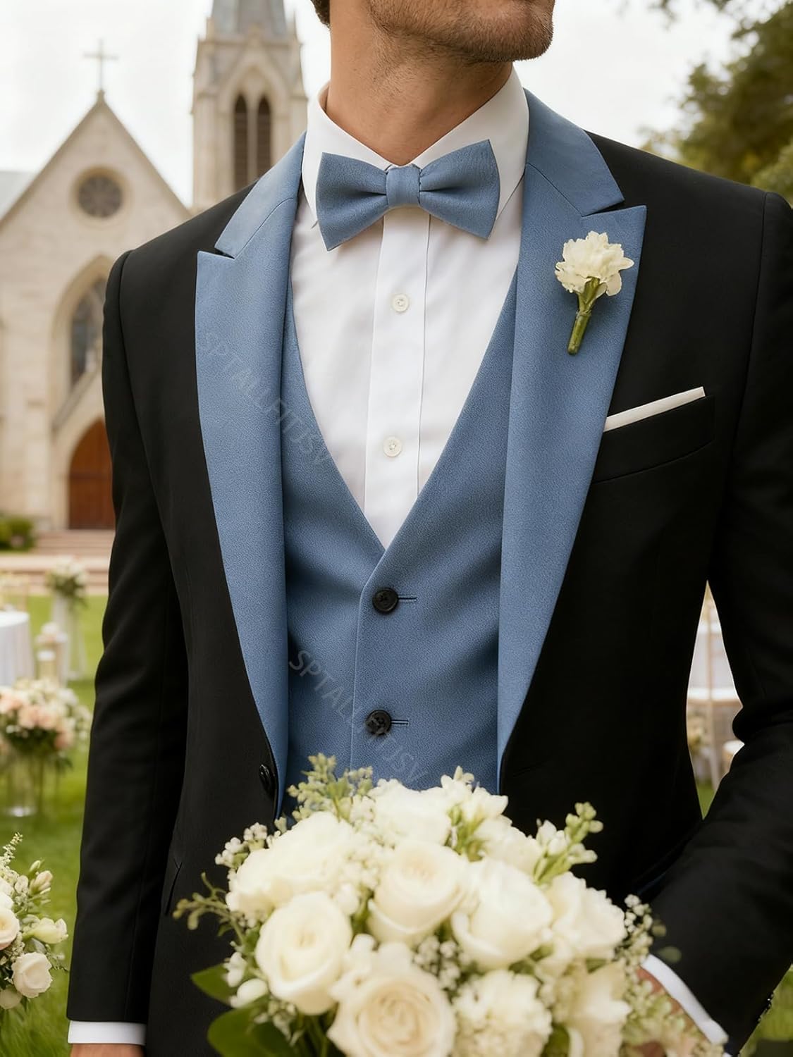 Suit for Men 3 Piece Wedding Party Suits Slim Fit Modern Stylish Color Contrast Tuxedo Set Blazer Vest Pants