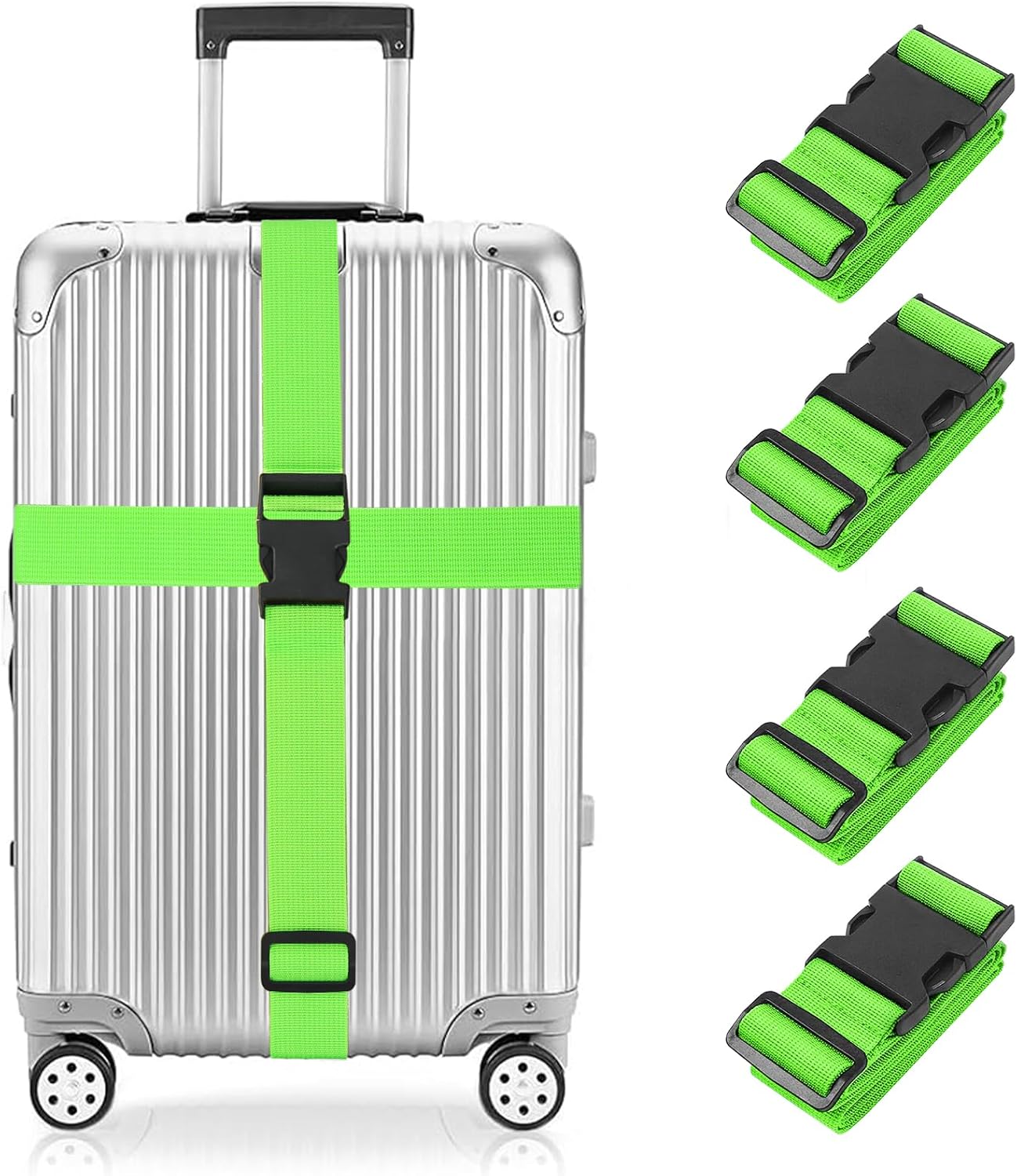 Luggage Straps for Suitcase 4 Pack, Heavy Duty Adjustable Suitcase Straps with Buckle, Luggage Belts Identifier Bands for Travel Case, 3.8x200CM