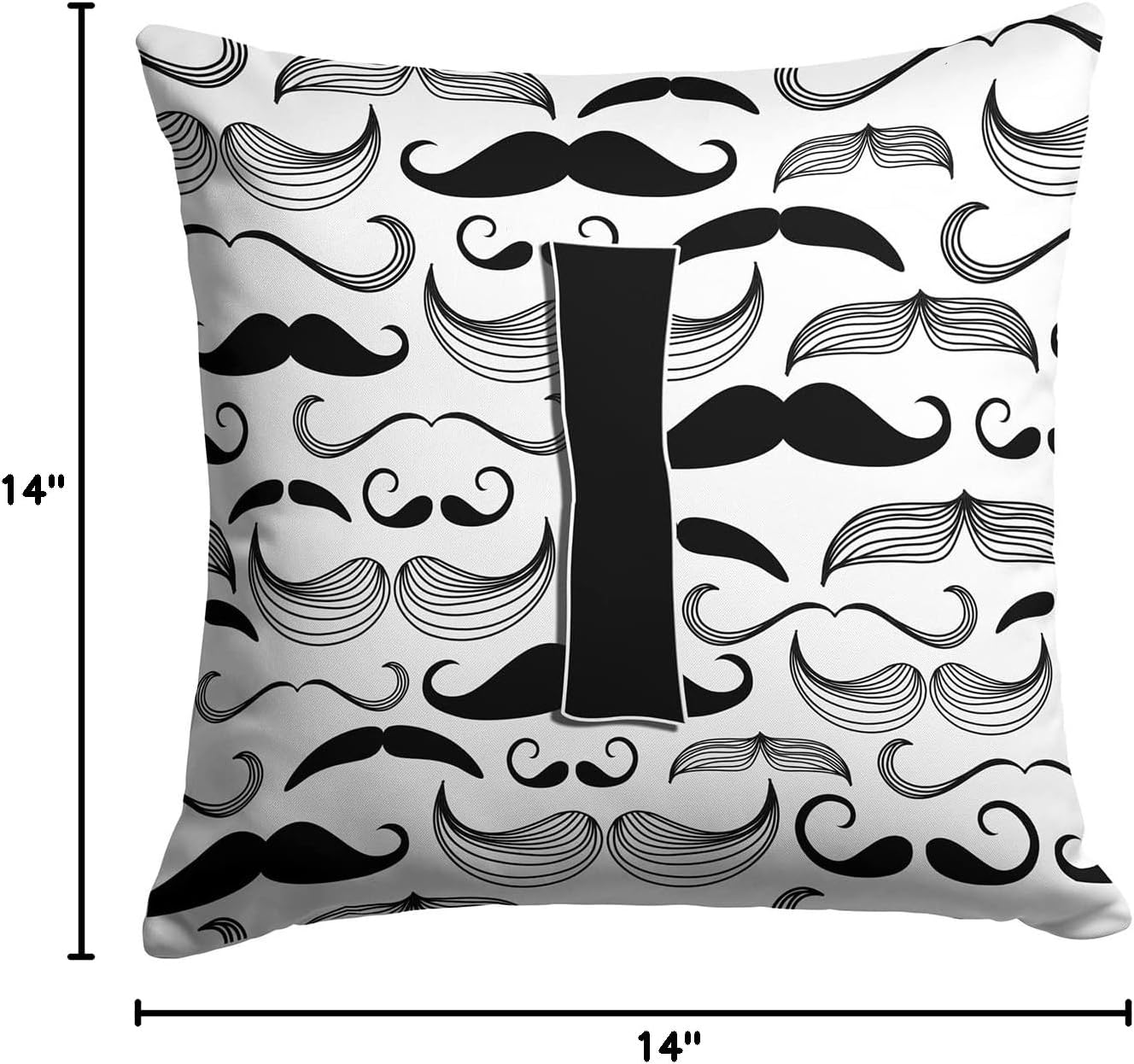 Caroline's Treasures CJ2009-IPW1414 Letter I Moustache Initial Fabric Decorative Pillow 100% Machine Washable Pillow, Indoor or Outdoor Decorative Throw Pillow for Couch, Bed or Patio