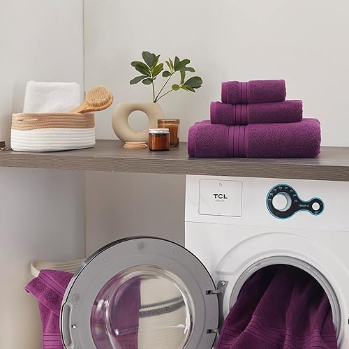Miniatura 3 de COZYART - Juego de 6 toallas de baño de algodón turco, color morado, suaves, absorbentes, duraderas, 19.17 ozyd, incluye 2 toallas de baño grandes,