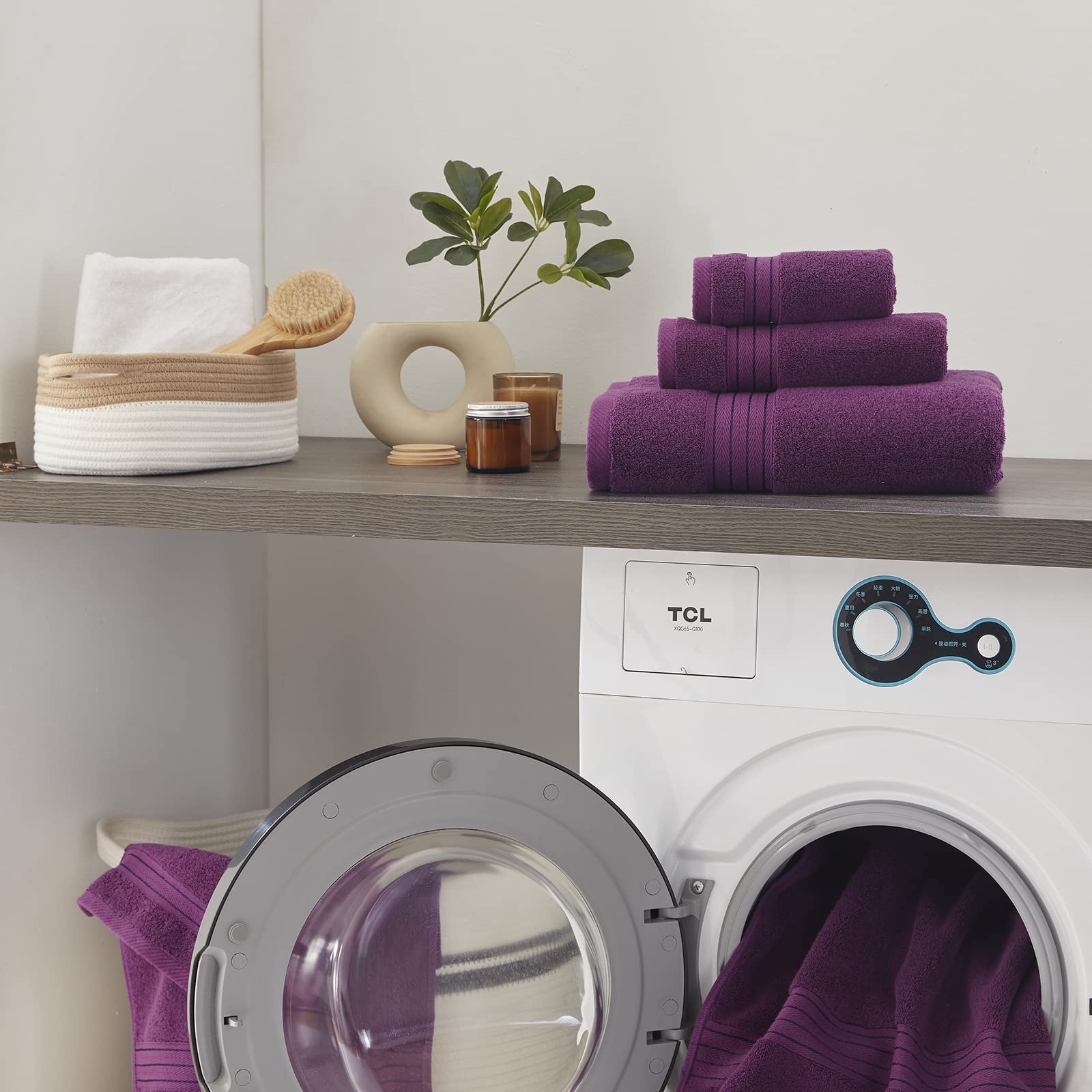 COZYART Juego de toallas de baño moradas para baño, suaves, absorbentes, duraderas, 650 g/m², juego de 6, 2 toallas de baño grandes, 2 toallas de mano, 2 toallas de baño
