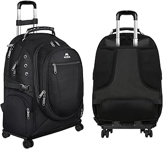 MATEIN Rolling Backpack, Travel Backpack with Wheels, Water Resistant Roller College Backpack for Women, 15.6 inch Wheeled Travel Laptop Backpack Bag On Wheels Business Backpack Gifts for Men, Black