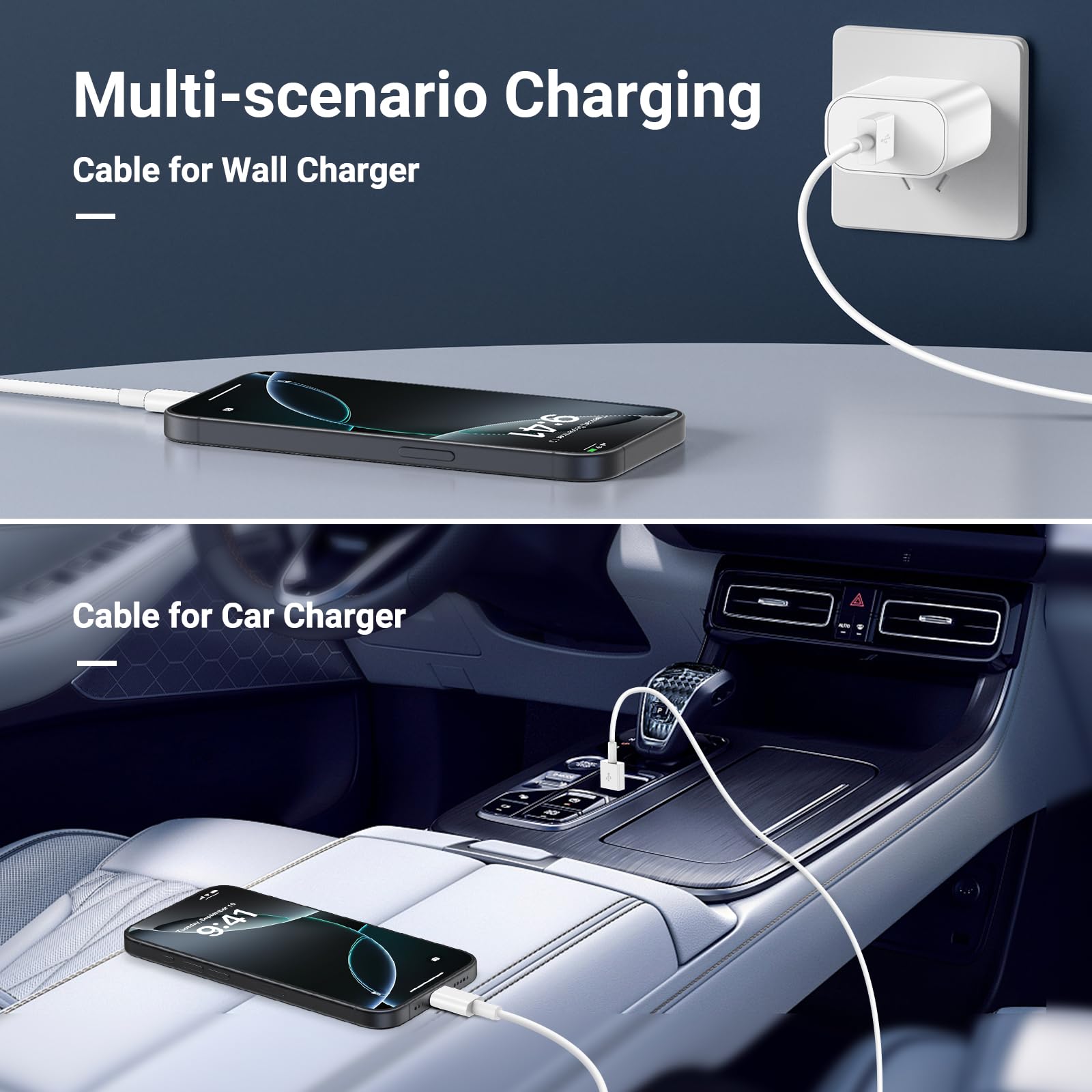 2 cavi USB C Carplay da 0,9 m + 1,8 m per iPhone 16 Pro, cavo USB C in nylon per iPhone 15 Pro Max 16 Plus Samsung S24 S23 Ultra Pixel 9 Pro 8a Android
