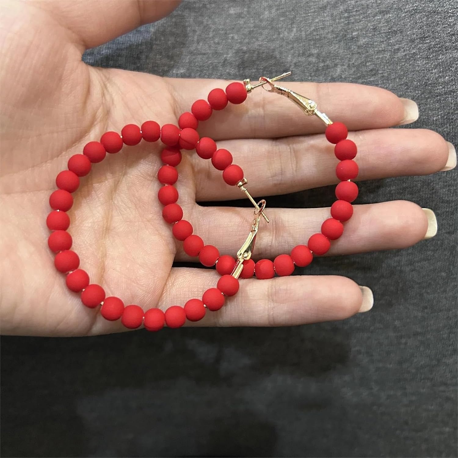 Acrylic Circle Round Beaded Hoop Earrings Bohemian Chic Colorful Resin Beaded Hoop Earrings for Womem - Image 4