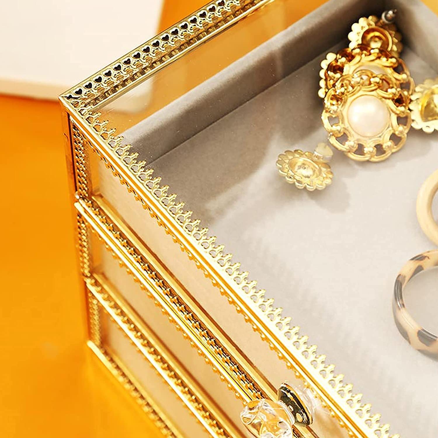 Jewelry nizer Scatola per gioielli Scatola per gioielli in vetro Scatola per gioielli europea Custodia per collana Orecchini Anello Contenitori artigianali Scatola per gioielli per gioielli da donna