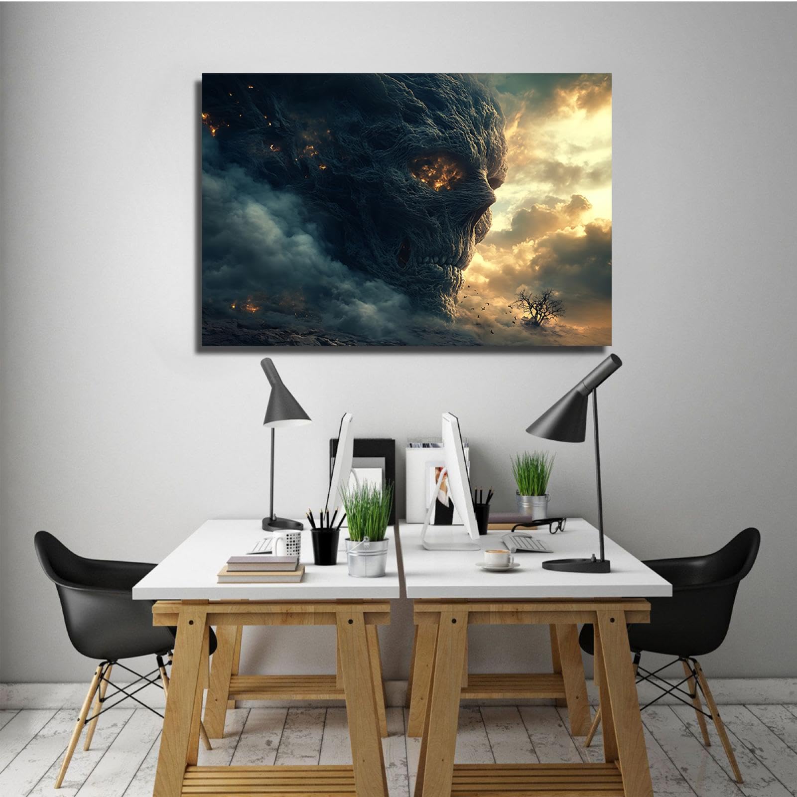 CHERHERART Morte mitologica stampa arte della parete enorme teschio gotico pietrificato foresta stregata surreale macabra opera d'arte per la sala giochi horror 40x60cm Innerframe