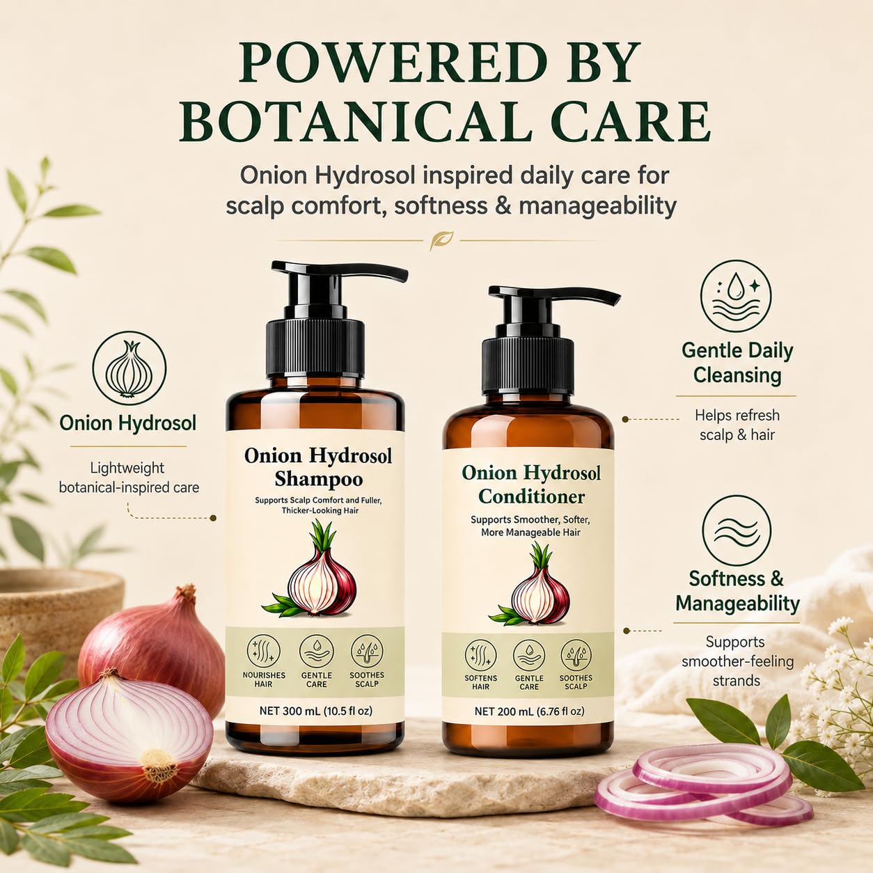 Onion Hydrosol Shampoo and Conditioner, Onion Shampoo for Hair Growth - With Rosemary and Biotin - Thickening Products for Women and Men, Thinning Hair Care - Sulfate Free, 10.5 fl oz + 6.76 fl oz image 4