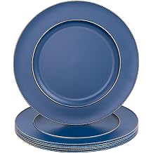 MAONAME Blue Charger Plates, 13" Plastic Round Charger for Dinner Plates, Plate Chargers Set of 6, Beaded Table Chargers for Wedding, Table Setting