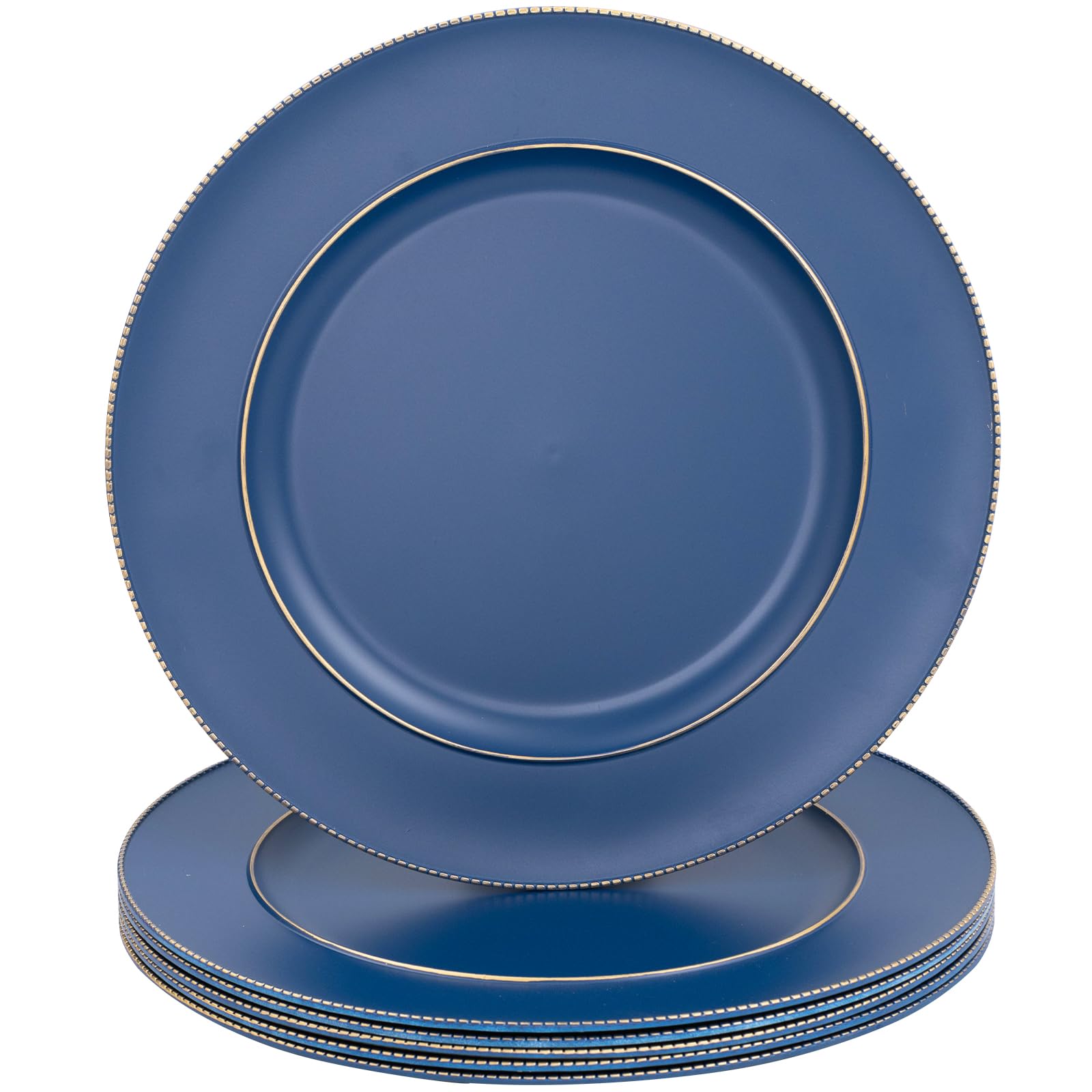 Photo 1 of MAONAME Blue Charger Plates, 13" Plastic Round Charger for Dinner Plates, Plate Chargers Set of 6, Beaded Table Chargers for Wedding, Table Setting