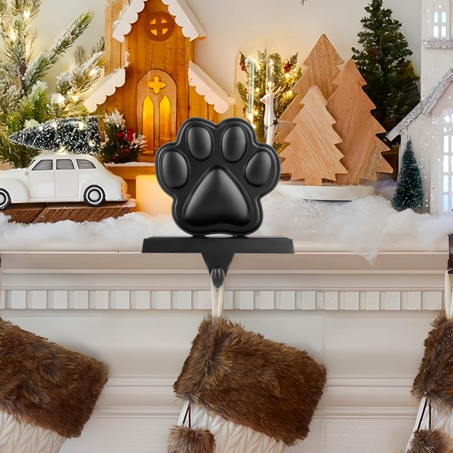 Black Dog Paw Christmas Stocking Holder, Pet Paw Stocking Holder Reliable Christmas Stocking Hanger for Xmas Fireplace Mantel Table Decorations