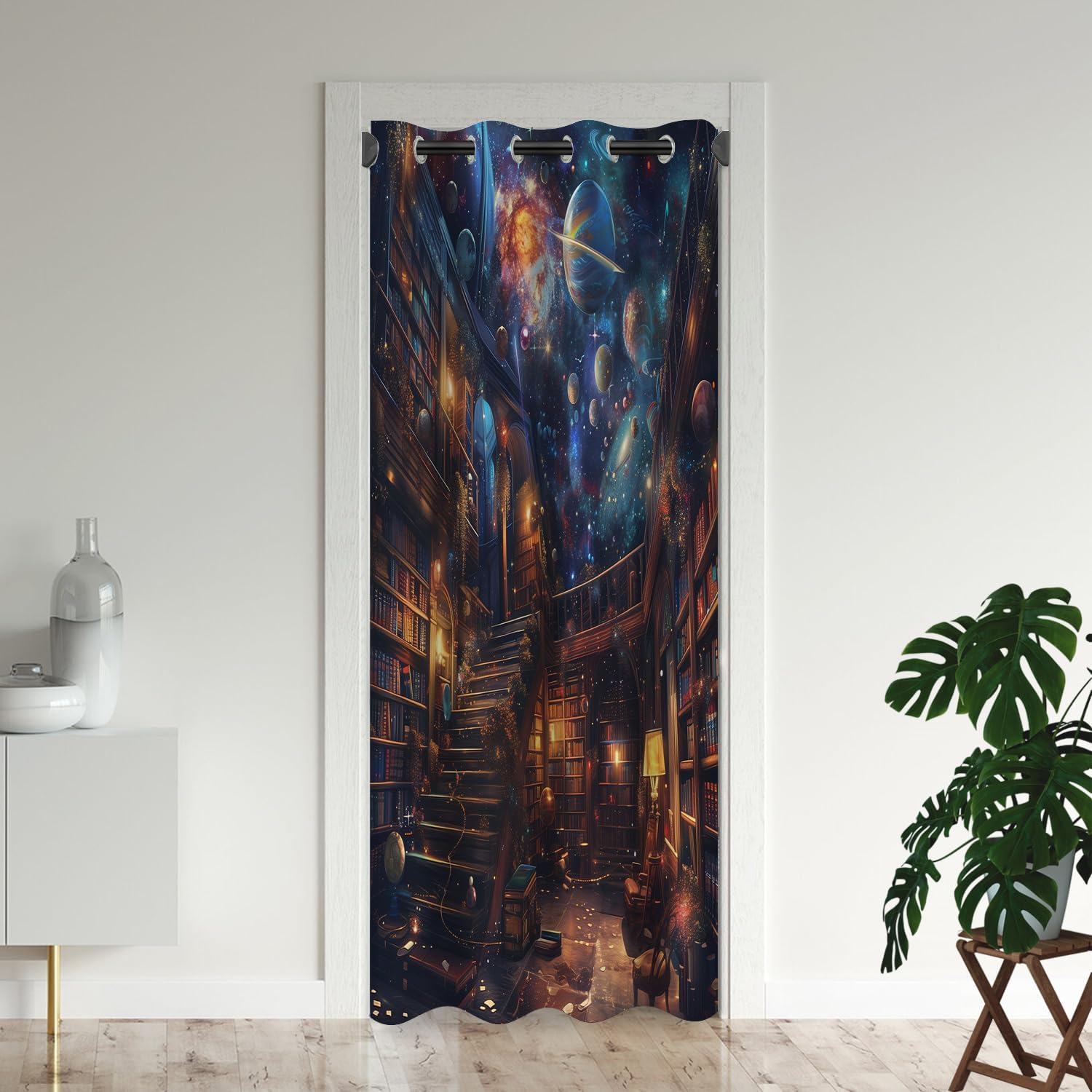 Magical Library Door Curtains for Doorways, Fantasy Bookcase Library Shelves Blackout Curtain for Kids Bedroom Closet, Grommet Thermal Insulated Privacy Door Drapes for Room Divider, 34"W x 80"L