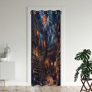 Magical Library Door Curtains for Doorways, Fantasy Bookcase Library Shelves Blackout Curtain for Kids Bedroom Closet, Grommet Thermal Insulated Privacy Door Drapes for Room Divider, 34"W x 80"L