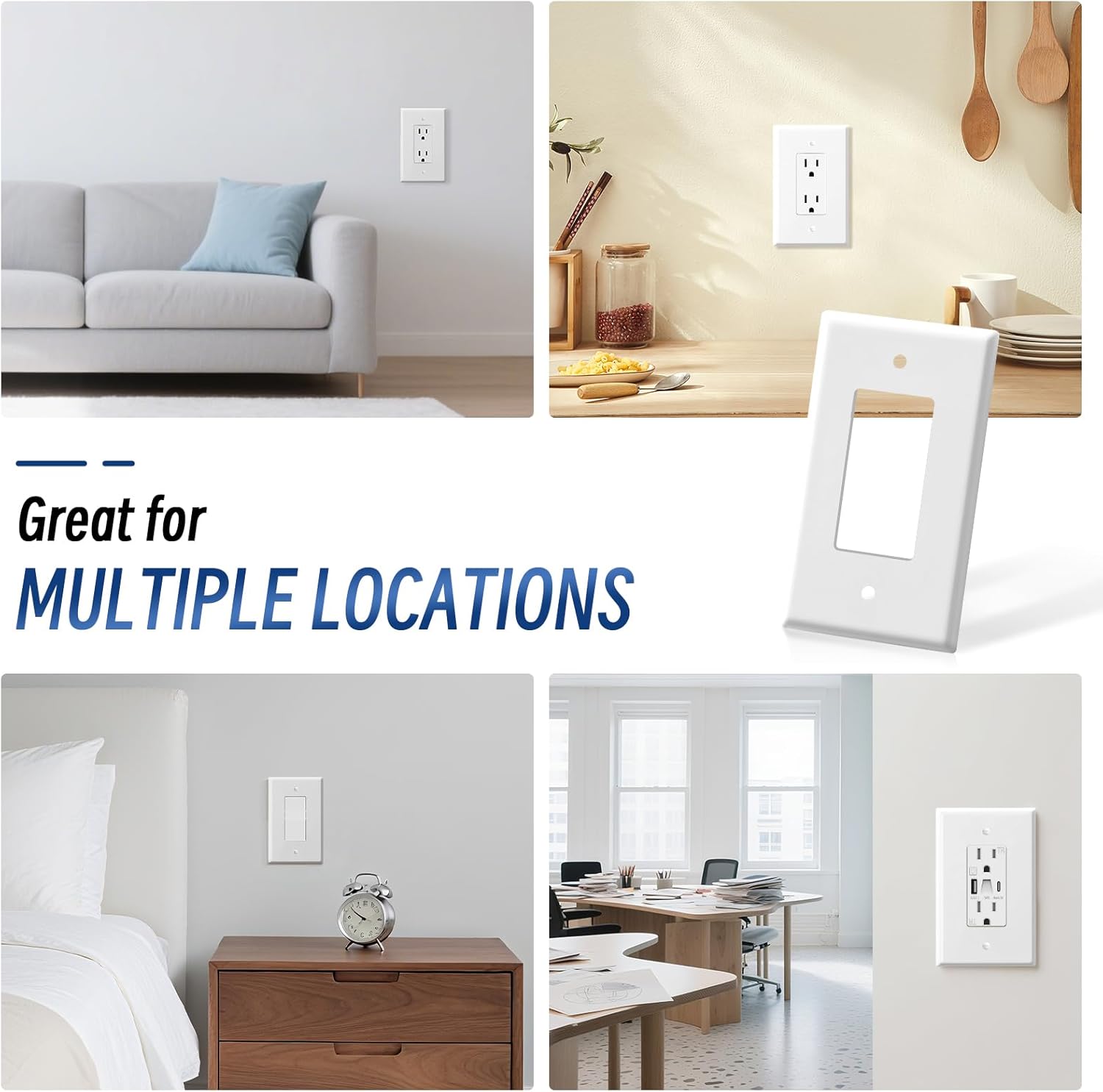 Jumbo Decorator Wall Plate Covers 1-Gang Oversize Outlet Cover Plate 5.5" x 3.5" Impact Resistant for Electric Outlets Light Receptacle Outlets GFCI Switches, White (40 Pack)