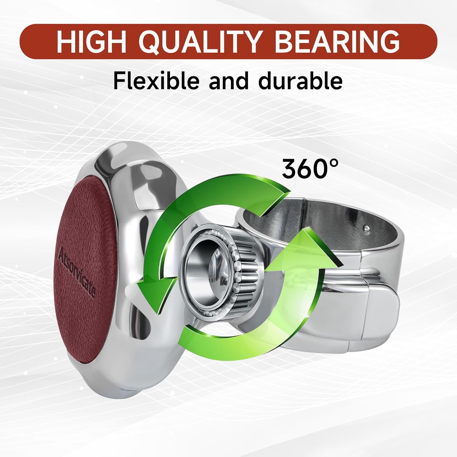 Steering wheel knob spinner metal steering wheel rotary for suicide rotary knob stable and durable power handle with suitable for cars, trucks, tractors, lawn mowers, forklifts ,boats (red cowhide)