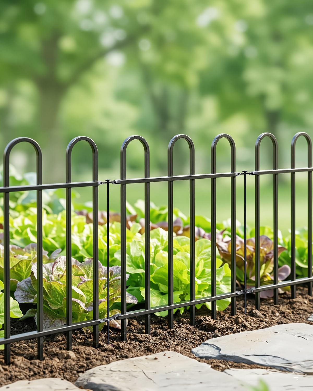 ARIFARO Gartenzaun Metall 5er Set, 61 cm hoch, 2,8 m Gesamtlänge, dekorativer Steckzaun für Blumenbeet, Rasen und Wege, Beeteinfassung und kleiner Beetzaun für Garten, Vorgarten und Terrasse, Schwarz