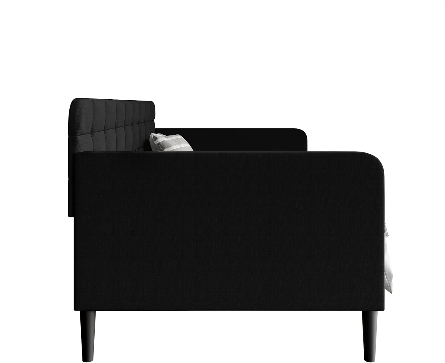 HOME DESIGN Fallon Linen Upholstered Button Tufted Daybed – Square Recessed Arms, Stylish Sofa Bed for Guest Room, Living Room, or Home Office – Modern Daybed Frame, Black