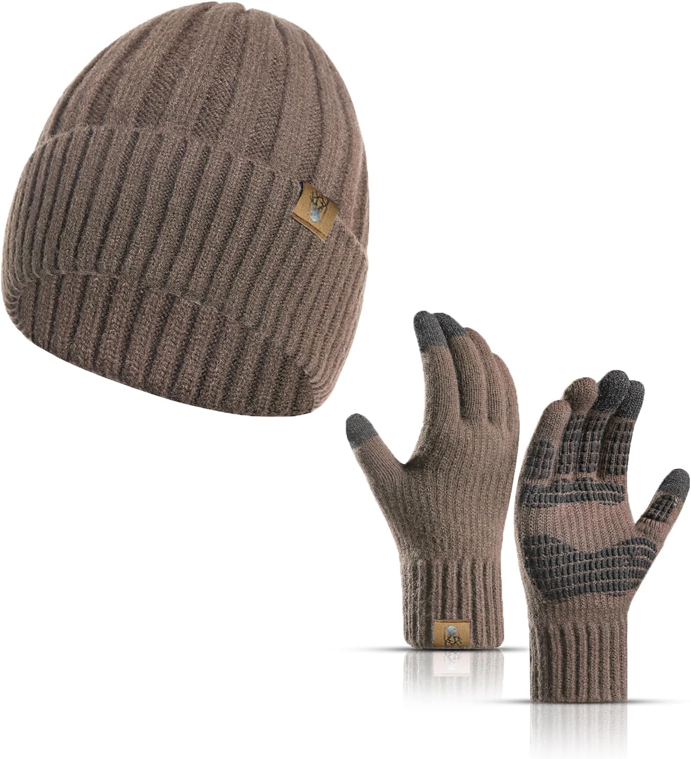 Honnesserry Winter Beanie Hat and Touchscreen Gloves Set for Men, Soft Skull Cap Gloves Set with Warm Knit