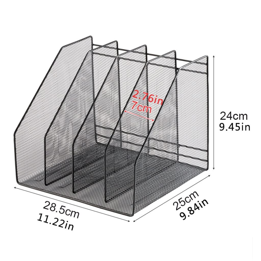 Zeitschriftensammler aus Metallgeflecht, 4 Fächer, Schreibtischaufbewahrungslösung, 28,5 x 25 x 24 cm, perfekt für Zuhause und Büro, Schwarz