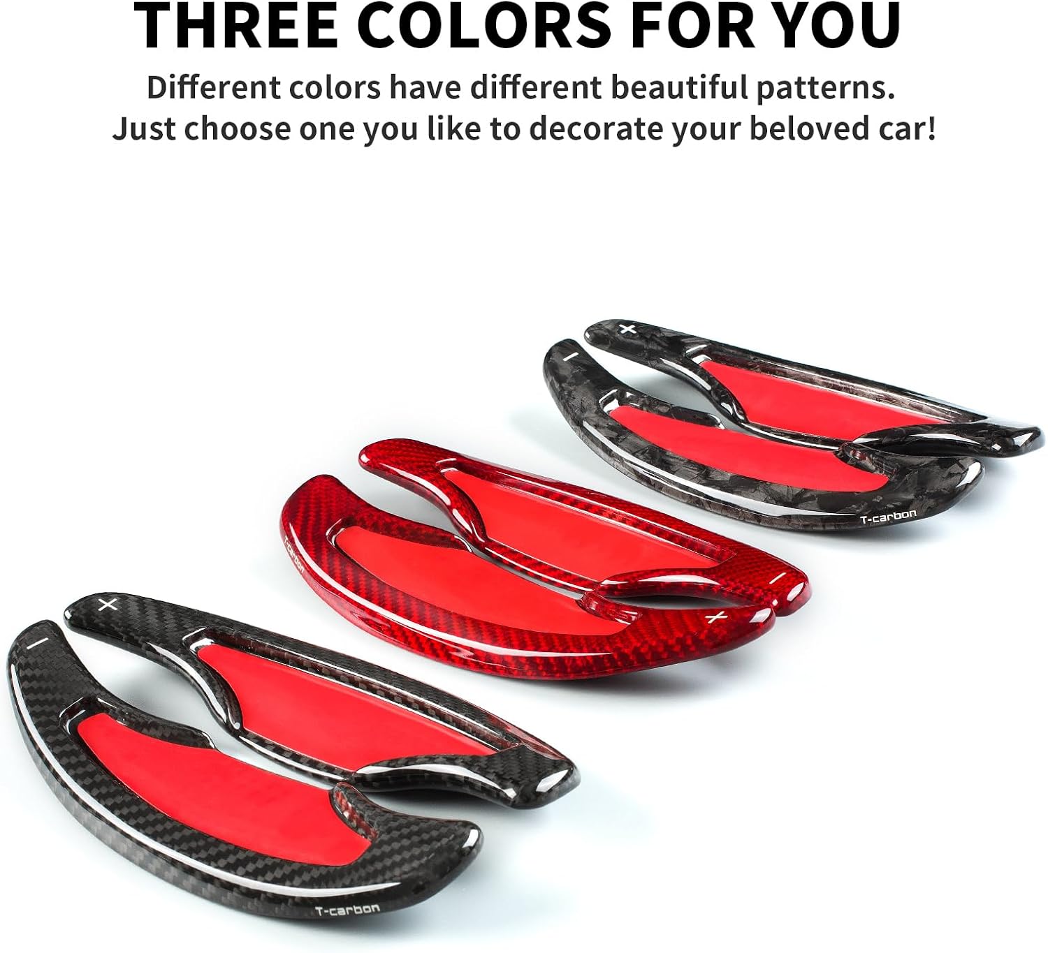 T-carbon Steering Wheel Paddle Shifter Extensions Fits Cadillac ATS ATS-L Sport 2014 2017 2018 2019 Real Glass Fiber Shift Paddle Cover Gear Trim Interior Accessories 1 Pair RED