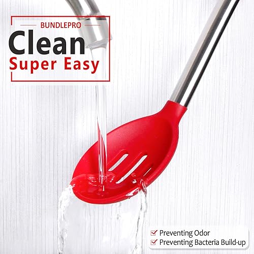 Miniatura 4 de Paquete de 2 cucharas grandes de silicona ranuradas para cocina con cucharón antiadherente de alta resistencia al calor, sin BPA, para escurrir y