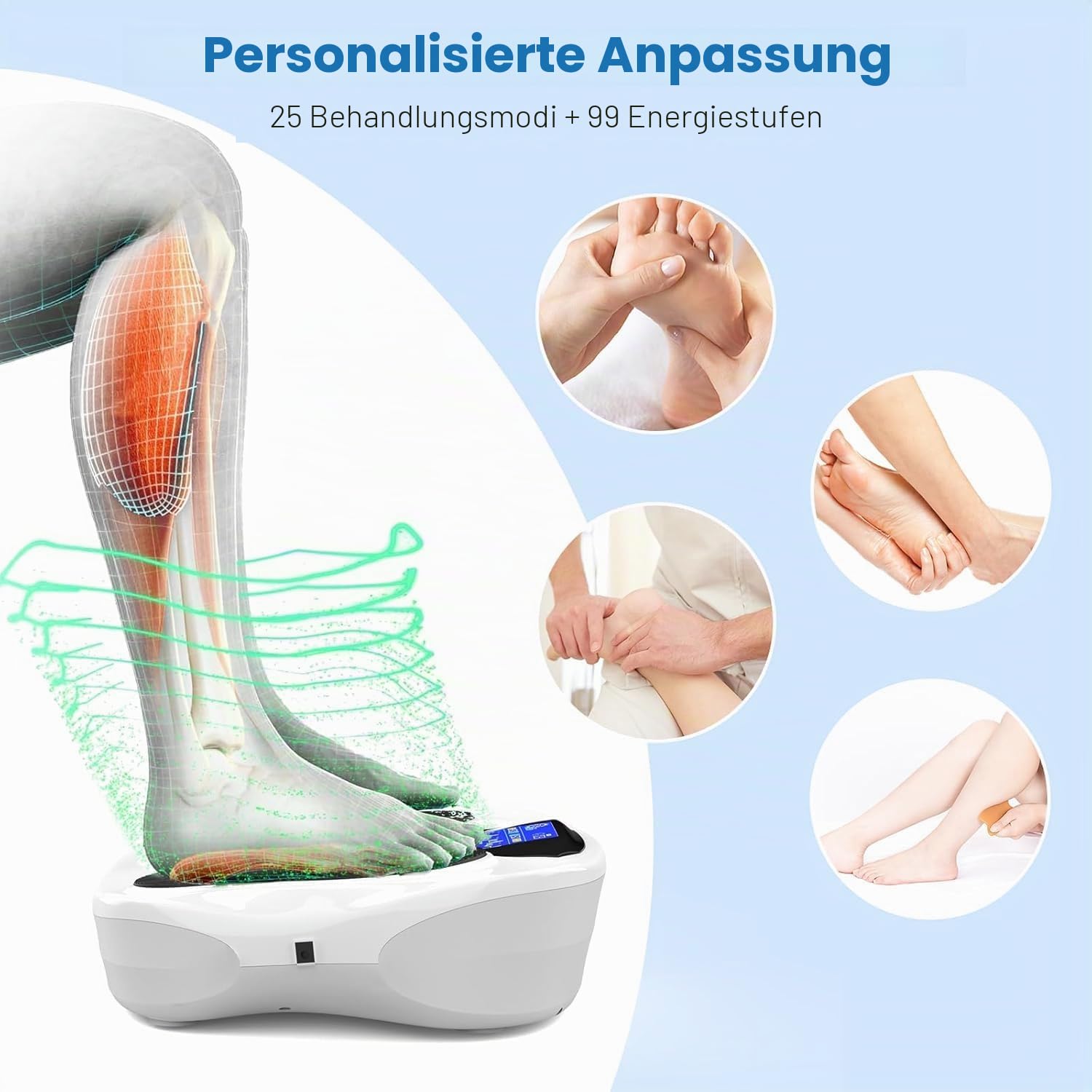 Medic Durchblutungs-Stimulator Beine, EMS & TENS Fußmassagegerät für Neuropathie Füße und Muskelschmerzen Linderung, Verbessert Polyneuropathie, mit 8 Elektroden Pads und Fernbedienung