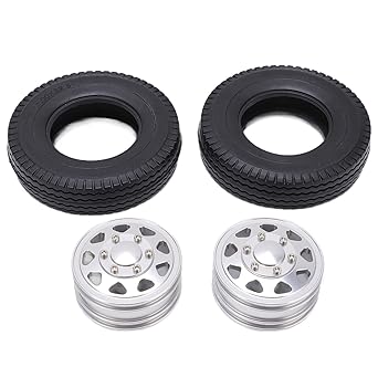 Metal Alloy Front Hub with Rubber Tires, Strong Metal Front Hub with Tires High Strength Stable Reliable Durable Fine for 1/14 RC Car for Trailer Tractor(silver)