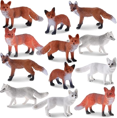Aoriher Juego de 12 figuras de juguete de zorro, figuras realistas de animales de zorro ártico rojo, decoración para tartas, juego de zoológico de