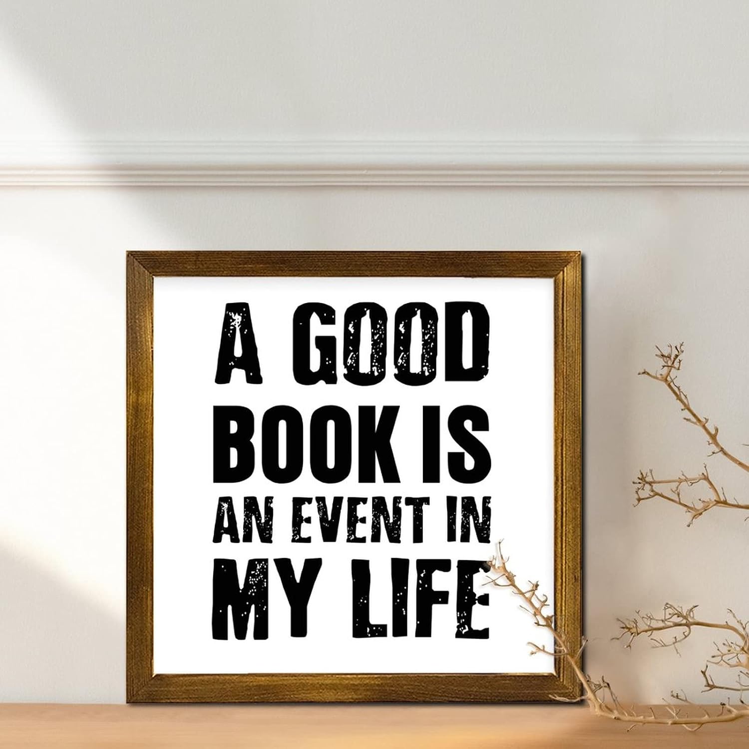 Bible Verse Religious Jesus Framed Wood Sign Plaque a Good Book is an Event in My Life Frame Signs Funny Quote Modern Farmhouse Wall Decor for Playroom Nursery Decor Birthday Housewarming Gift