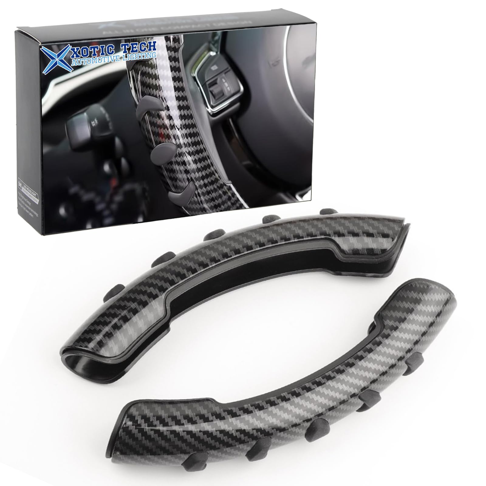 Xotic Tech Interior Steering Grips Booster Cover Trim w/Anti-Skid Buttons Universal for Cars (Carbon Fiber Pattern)