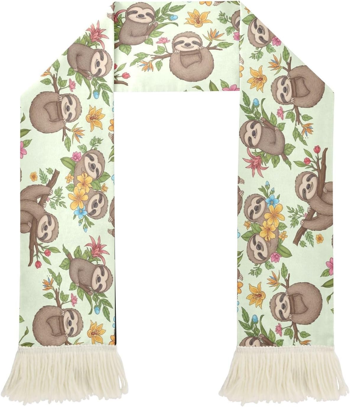 CHIFIGNO Cute Sloth Flower Sports Fan Scarf Sweat Towel, 100% Polyester Quick Dry Rally Towel for Soccer Fans, Cheering Banner Scarf