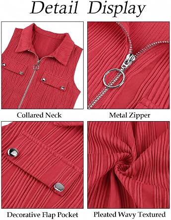 Flikity Vests for Women Summer Tops Ladies V Neck Sleeveless Tank Tops Business Casual Blouses Collared Shirts with Zipper